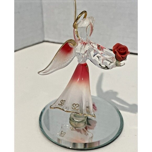 Glass Baron Angel Holding Roses Red Wings and Skirt on Mirror Original Label - Picture 6 of 9